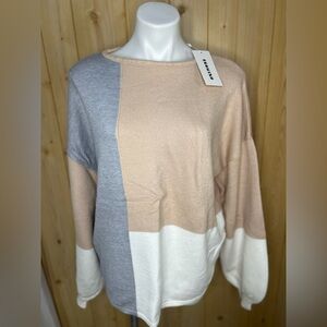 Colorblock Sweater in Gray, Cream, and Tan